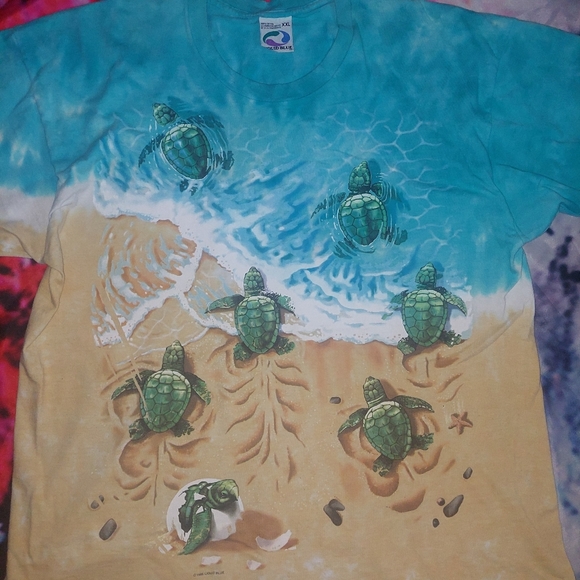 '96 Liquid Blue Shirt XXL 1996 Turtle All over Print Tie Dye - Picture 3 of 8